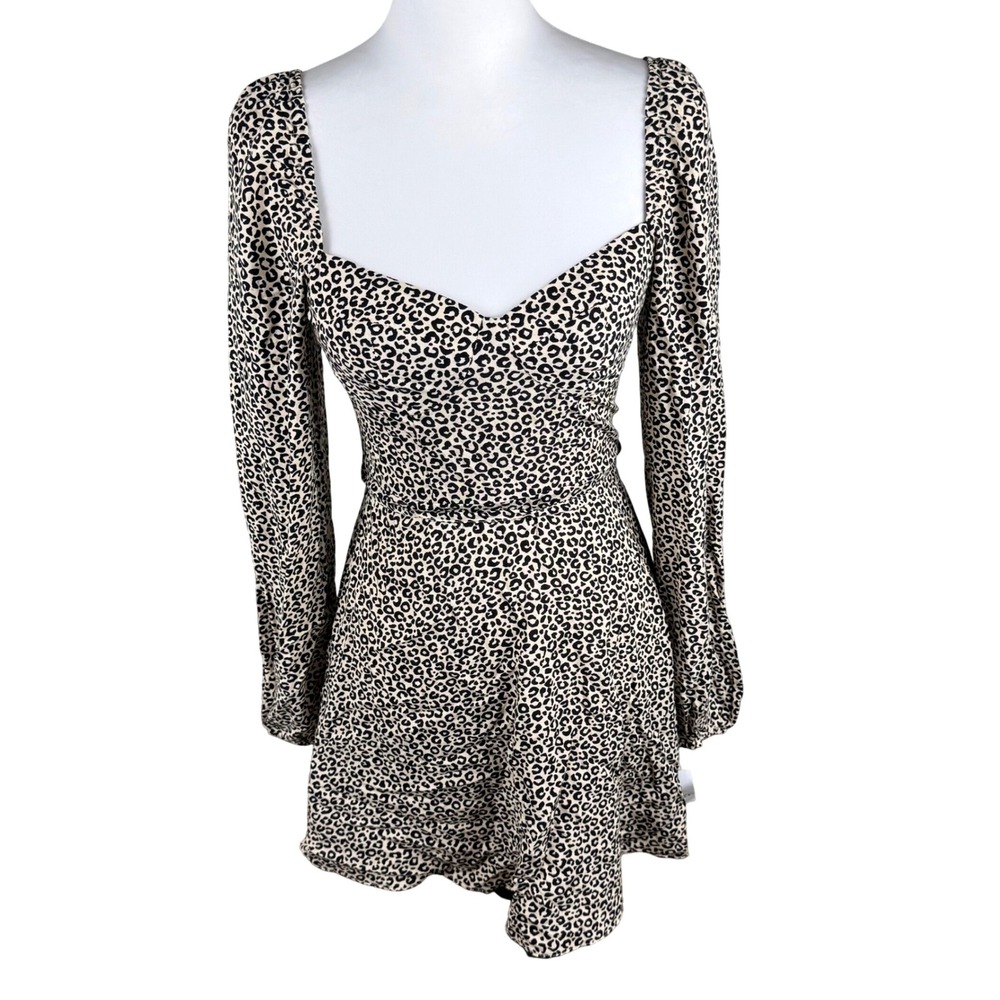 NWT ASOS Milkmaid Leopard Animal Print Peasant Corset Babydoll Mini Dress Size 0